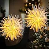 EANLOLY 2er Set Weihnachtsstern Beleuchtet, Papiersterne Weihnachten, 3D Stern Fensterdeko, Weihnachtsdeko Innen Zum Aufhängen, mit Timer LED Lichterkette Beleuchtung 45 cm