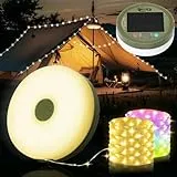 Yizhet 10m Camping Lichterkette Solar – Wiederaufladbare Aufrollbar Outdoor LED Lichterkette mit USB 9 Beleuchtungsmodi, wasserdicht, tragbar, perfekt für Camping und Garten