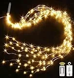 yowin Lichterkette Klein 1M 100 LED Lichterschweif mit Batterie, Timer, Fernbedienung, Lichterstrang 8 Modi Wasserfall Lichterkette Wasserdicht Lichterbündel für Gießkanne Baum Außen Innen Deko