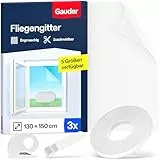 GAUDER Fliegengitter für Fenster - Insektenschutz ohne Bohren - Fliegengitter mit Klettband - Fliegennetz aus Polyester - Mückennetz & Moskitonetz für Fenster (3 Stück - 130 x 150 cm - weiß)