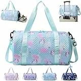 YOUYIKE Sporttasche Mädchen, Einhorn Yogatasche, Reisetasche Kinder, Schwimmtasche, Wasserdicht Turnbeutel, Gym Bag, Sportrucksack, Trainingstasche mit Schuhfach & Nassfach, Grün