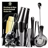 YXT&BEYOND Premium Cocktail Shaker Set 12 Stück, 304 Rostfreier Edelstahl Boston Shaker Schwarz, Dicht & Stabil zum Mixen, Ideal für Home Bar & Partys, Anfänger & Profi Barkeeper, Mit Geschenkbox