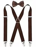 Alizeal Herren Elastische Bequeme Fliege und Klammern Set X Form Verstellbare Klammern, Kaffee