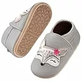 IceUnicorn Krabbelschuhe Baby Lauflernschuhe Weicher Leder Jungen Mädchen Lederschuhe Babys Rutschfeste Krabbelschuhe mit Gummisohle Babyschuhe(Grau Rosenfuch, 12-18 Monate)