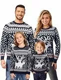 Namatime Weihnachtspullover Jungen Lustig Weihnachtspulli Ugly Christmas Sweater Rundhals Strickpullover mit Reindeer Unisex Weihnachts Pullover Familie Set Kinder-Marineblau 6 Jahre