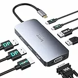 USB C Dockingstation Dual Displayports 8 in 1 USB C Dock Multiport Adapter mit 4K HDMI, 2 * 4K DP, 1080P VGA, 2*USB2.0, USBC Daten, 100W PD 3.0, Laptop Multi Monitore Docking Station für Dell HP