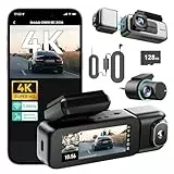 BOTSLAB 4K 3 Kanal Dashcam Auto Vorne Hinten mit Parküberwachung und 128GB SD Karte, 3 Channel 4K+1080P+1080P, GPS 5.8GHz WiFi Dash Cam, 3.18',Super Nachtsicht,WDR, Sprachbefehl,G-Sensor,Loop-Aufnahme