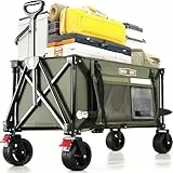 Overmont Faltbar Alle Gelände Bollerwagen - Breite Räder - 150I großes Fassungsvermögen mit Seitentaschen Getränkehalter Verstellbarem Griff - bis 150 kg Tragkraft - für Camping Sport Einkaufen