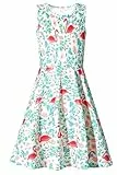 AIDEAONE Mädchenkleid, ärmellos, Rundhalsausschnitt, niedlich, lässig, Bedruckt, Partykleid, Sommerkleid Gr. 8-9 Jahre, A-Flamingos