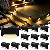 Solpex Solarleuchten für außen, 12 Stück Schwarz LED Solarleuchte Garten, Wasserdicht LED Beleuchtung für Außentreppe, Treppenlicht, Stufen, Zaun, Hof, Terrasse, Weg, Dekoration(Warmweiß)