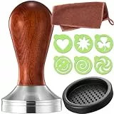 Practimondo 58mm Espresso Tamper Set inkl. Tampermatte und Deko-Schablonen - Der Deluxe Kaffeemehlpresser für Siebträger Kaffeemaschine - Premium Barista Edelstahl Kaffeedrücker Espresso-Stempel