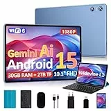 BIEGEDY 2026 Neueste Tablet 10 Zoll Android 15 mit Gemini AI, 30GB RAM + 2TB TF, Octa-Core 2.0GHz, Widevine L1 FHD IPS, 5G/2.4G WLAN, GMS, BT 5.0, 6000mAh, 8+5MP, Tablet mit Tastatur und Maus - Blau
