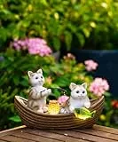 Yeomoo Katzen Fischen Figuren Deko Solar Gartendeko für Draußen - Lustig Katze auf dem Boot Solar Figuren Geschenke für Frauen Mama Männer Geburtstagsgeschenk Wasserdicht Balkon Zimmer Terrasse Deko