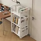 Bücherregal Weiß mit Rollen, 70 kg Tragkraft Bücherwagen Klein, 3 Ebenen Mobile Bücherregale aus Metall für zu Wohnzimmer Schlafzimmer Büro Bibliothek mit 3 Magnetischen Buchstützen
