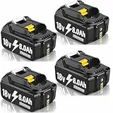 4X 18V 8.0Ah Ersatzakku für BL1860B BL1860 BL1840 BL1830 BL1835 BL1860B BL1850B BL1845 BL1850 BL1860B BL1815 194205-3 LXT-400 with LED Werkzeugakku