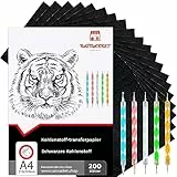 Raimarket 200 Blätter Schwarzes Kohlepapier, Transferpapier | Zeichnen von Entwürfen mit pauspapier | Premium-Qualität Graphitpapier