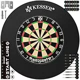 KESSER® Dartscheibe Sisal mit 9 Dartpfeile Professional Dartboard 21 Pro Flights Steeldart Offizielle Dartscheibe 9 Pfeilen Metallspitze Profi Steeldartscheibe + Dartscheibenring & Montageset Schutz