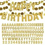 Banner Selbst Gestalten, DIY Happy Birthday Girlande Gold, Buchstaben Girlande Gold, 107 Buchstaben Zahlen, Geburtstagsbanner für Party Deko, Girlande Herzlichen Glückwunsch