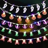 Maxee 5 Stück Halloween Lichterkette, Extra mit 5 Stück 2 Meter Bunte Lichterketten, 1.5 Meter 10LEDs Kürbis, Weißer Geist, Fledermaus, Spinne, Skelett, Halloween Party Dekoration Drinnen Draußen