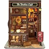 The Timeless Cafe Book Nook Vintage Miniatur Puppenhaus mit LED Beleuchtung, DIY 3D Puzzle Bücherregal Dekor für Erwachsene, Kaffeehaus Geschenke für Buchliebhaber