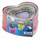 folia 3309 - Geschenkboxen, Pappschachteln aus Karton, in Herzform, 12 Stück in verschiedenen Größen und Farben - ideal zum Verzieren und Verschenken