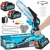 Mini Kettensäge mit Akku, 6 Zoll Akku kettensäge mit 1000W Bürstenloser Motor und 8000mAh Akkus, Mit 2 Ketten und Sicherheitsverriegelung, Handkettensäge Akku für Gartenscheren Astschere Holzschneiden