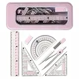 Geometrie Set,7 Stück Mathematik Set,Geometrie Zirkel Set mit Aufbewahrungsbox,mit Zirkel,Radierer,Geodreiecken,Lineal und Winkelmesser