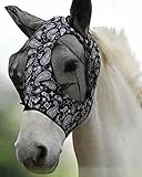 Harrison Howard Super Comfort Stretchy Fly Mask Large Eye Space with UV Protection Soft on Skin with Breathability Schwarze Cashewfrucht M