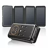 SOARAISE-Solar-Powerbank-25000mAh-Solar-Ladegerät mit 3 Kabel und 4 Solarpanel - PD QC 3.0 20W USB C Schnellladefunktion USB C Externer Akku mit 5 Ausgang und Taschenlampe für Smartphones und Camping