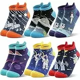 Welwoos Kinder Lustige Socken Jungen Sneaker Socken Bunte Kurze Kindersocken Cartoon Baumwolle Kleinkind Geschenke Socken 6 Paare Socken Jungen Kinder 27 34 33 28 32 26 (Weltraum, 9-14 Jahre)