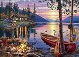 Bweissth 1000 Stück Puzzles für Erwachsene Teenager Sonnenuntergang am See Stress abbauen Familien-Puzzlespiel mit Poster in voller Größe 1000-teiliges Puzzle Kinder Lernspiel Spielzeug Geschenk