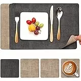 Myir JUN Tischsets Abwaschbar Leder und Untersetzer, Doppelseitigen Platzset rutschfest Platzdeckchen Kunstleder (Grau Beige, 4er Set)