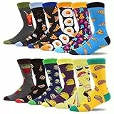 MAKABO Fun Casual Socks For Men Colorful Patterned Funny Novelty Dress Crew Socks 12 Packs (Sock size: 10-13 | Shoe size: 6-12, 12 Pairs - Fun Food Series)
