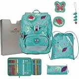 DerDieDas Schulranzen ErgoFlex Light Set 6-teilig Butterfly Garden türkis