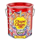 Chupa Chups Best of Lollipop-Eimer, enthält 150 Lutscher in 5 Geschmacksrichtungen in der Pop-Art Metall-Dose, geeignet für Geburtstag, 150 x 12g