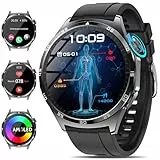2025 Neu Smartwatch Herren mit EKG/ΒΙυtｚυcker/Harnsäure/BMI Rund 1,43'AMOLED Fitness Gesundheitsuhr mit 24/7 Herzfrequenz Blutdruck SPO2, Schlaf/Apnoe-Monitor Bluetooth-Anrufe,SOS-Notruf, Android/iOS