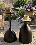Ginhow Beistelltisch Schwarz Rund 2er Set Beistelltisch Metall Kleiner Tisch Wohnzimmer, Modernes Design Couchtisch Schwarz mit Tischkante, Side Table Black (Ф40 x 60H cm & Ф40 x 42H cm)