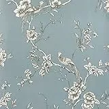 World of Wallpaper Chinoise Oriental Chinesisch Asiatisch inspirierte Tapete Tropische Vögel Blumen Schiefer Blaue 900102