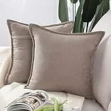 Madizz 2er Set kurzen Chenille Zierkissenbezüge weicher dekorativer Kissenbezug für Sofa, Schlafzimmer Kissenhülle Helltaupe 45x45 cm Quadrat