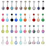 Kakonia 40stk 𝐁𝐚𝐮𝐜𝐡𝐧𝐚𝐛𝐞𝐥𝐩𝐢𝐞𝐫𝐜𝐢𝐧𝐠 Set für Damen Herren 14G Chirurgenstahl Nabelpiercing Ring Banane Piercing Bauchnabel Schmuck