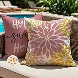 Jayusaror Kissenbezug 45x45 Outdoor Kissen Wetterfest Kissenhülle Rosa Gold Dahlien Blumen Zierkissenbezug Cushion Cover Kissenbezüge für Sofa Garten Terrasse Balkon Außenbereich Deko 2er Set