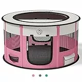 Hundelaufställe Playpen für Hunde 110 cm große Faltbare Haustierspielstifte Innen im Freien Übungstift mit Tragetasche Food Bowl für Katzenpuppen -Kaninchen (ROSA, 36Zoll)