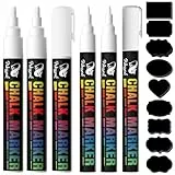WISYOK 6pcs Kreidestift mit 45 Etiketten, Kreidemarker Weiss, Whiteboard Marker Weiß, Weißwandstifte, Flipchart Stifte, Kreidestifte für Tafel Abwaschbar - 3mm & 6 mm Wendespitze
