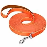 IOKHEIRA Trainingsleine für Hunde, wasserdichte Hundeleine mit Gepolstertem Griff 5m/10m/15m/20m, PVC-Hundeleine mit Starkem Rückruf für Hunde, Tracking & Camping (5M, Orange)