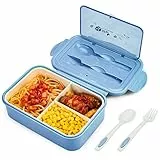 BIBURY Lunch Box, Bento Box, Brotdose mit 3 Fächern und Besteck, Auslaufsicher Brotzeitbox Kühlschrank Spülmaschinenfest Mikrowellengeeignet, Brotdosen für Schule Arbeit Picknick Reisen(Blau)
