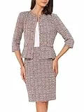 Allegra K Damen 2 Stück Tweed Rock Set Anzugjacke Bleistiftrock Elegant Business Anzüge für Frauen 2025, Rot/Ausflug, einfarbig (Getaway Solids), Groß
