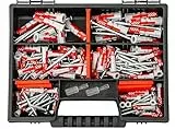 Fischer DuoPower Set Dübel + Schrauben mit Bits, 162 Teiliges Dübelsortiment. Dübel in verschiedenen Größen - 25 Stück 5x25mm + 40 Stück 6x30mm + 15 Stück 8x40mm + Schrauben Universaldübel