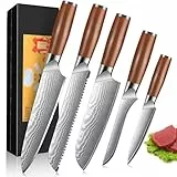 Home Safety Messerset 5er, Profi Santokumesser Set, Küchenmesser aus Carbon Edelstahl, Schafe Klingenlänge 12.4-20 cm mit Ergonomischer Griff