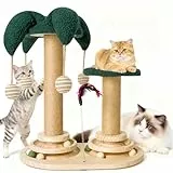 6-in-1 Katzenspielzeug Selbstbeschäftigung Holz, Kratzspielzeug für Katzen, Spielzeug mit Katzenminze, Katzenmöbel mit Rotierende Kugelbahn, Federn, Bälle, Juteseile & Sisalseil, für kleine Katzen