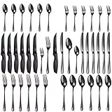Besteck Set 6 Personen,Targzier 36 teiliges Edelstahl Besteckset mit Steakmesser,Hochwertiges Essbesteck,Messer Gabel Löffel für Familie/Party/Hotel,Schwarzes&Spülmaschinenfest Bestecksets